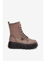 Botki Workery Damskie Na Platformie Ocieplane Vinceza 58588 Ciemnobeżowe