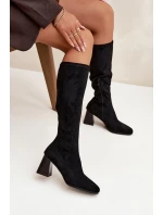 Kozaki Damskie Na Słupku Z Przeszyciami Czarne Celandine