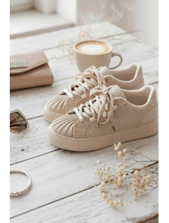 Ozdobené dámské tenisky béžové model 21834860 - Boto