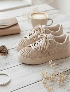 Ozdobené dámské tenisky béžové model 21834860 - Boto