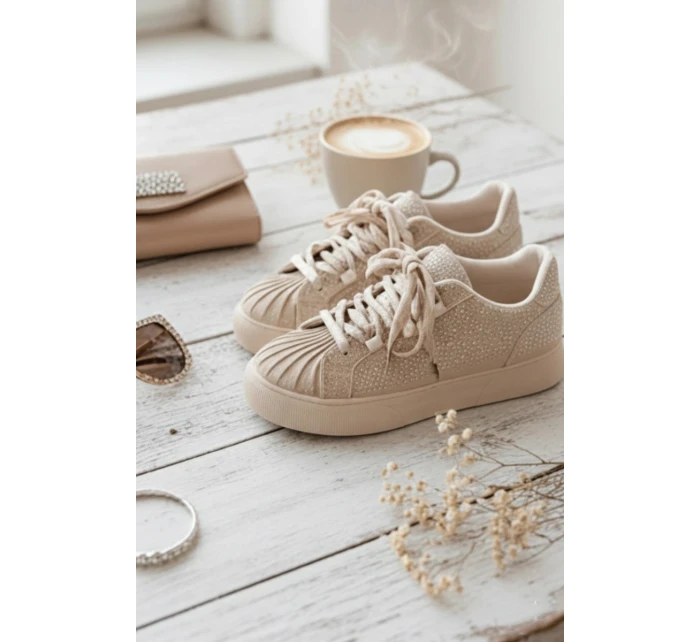 Ozdobené dámské tenisky béžové model 21834860 - Boto