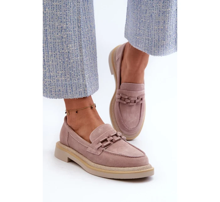 Dámske semišové mokasíny na podpätku so zdobením D&A Dirty Pink Dámske semišové mokasíny na podpätku so zdobením D&A Dirty Pink