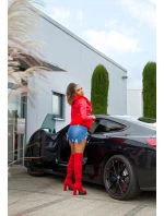 Dámská sexy kožená bunda s kožešinou Červená model 21041666 - In-style Fashion Dámská sexy kožená bunda s kožešinou Červená model 21041666 - In-style Fashion