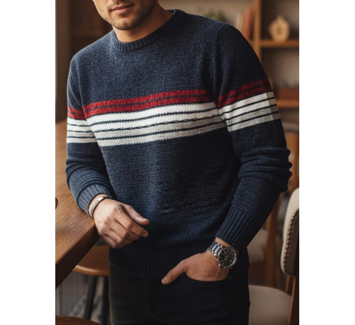 Pánsky pruhovaný tmavomodrý sveter FashionStreet WX2281
