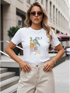 Dámske tričko s potlačou talianskej krajiny, biele, FashionStreet NX8018RY