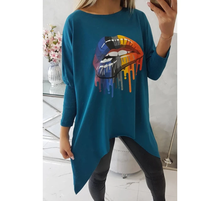 Oversize blúzka s potlačou dúhových pier marine Oversize blúzka s potlačou dúhových pier marine