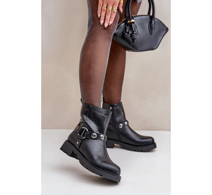 Botki Na Płaskim Obcasie Ocieplane Z Ozdobnymi Paskami Czarne Felilania Botki Na Płaskim Obcasie Ocieplane Z Ozdobnymi Paskami Czarne Felilania