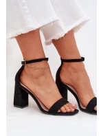 Sandały Damskie Na Słupku Z Eko Zamszu Czarne Elirae