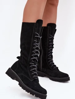 Semišové kotníkové boty se šněrováním do půli Černé model 21707488 - Zazoo
