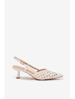 Pletené dámské sandály na podpatku zlaté Selinae