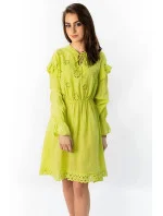 Bavlnené dámske šaty v limetkovej farbe s výšivkou (303ART)