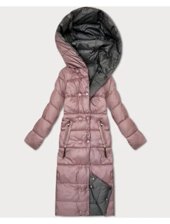 Ružovo-sivá obojstranná zimná bunda po kolená Minority (P3-6017-52+61)