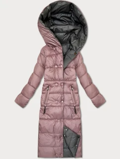 Ružovo-sivá obojstranná zimná bunda po kolená Minority (P3-6017-52+61)