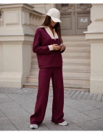 Dámský komplet mikina se stojáčkem a široké kalhoty s kapsami ve vínové bordó barvě model 21470467 - Moon