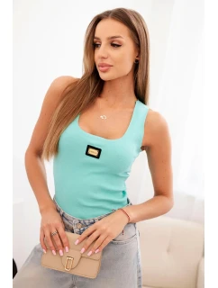 Dámske pruhované tielko s ozdobnou aplikáciou mätová