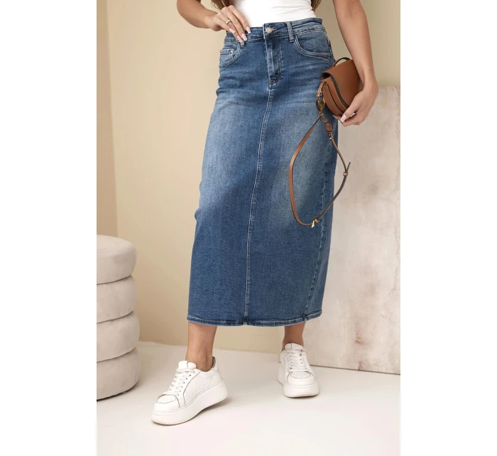 Džínsová midi sukňa s vysokým pásom M.Sara modrá Džínsová midi sukňa s vysokým pásom M.Sara modrá