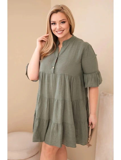 Dámske bavlnené plus size šaty s volánmi khaki