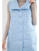Dámska prešívaná dlhá vesta s vreckami a stojačikom modrá