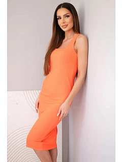 Dámske viskózové rebrované šaty bez ramienok oranžové