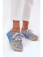Skórzane Półbuty Sneakersy Damskie Na Platformie Maciejka 06776A-06 Niebieskie
