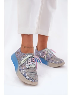 Skórzane Półbuty Sneakersy Damskie Na Platformie Maciejka 06776A-06 Niebieskie