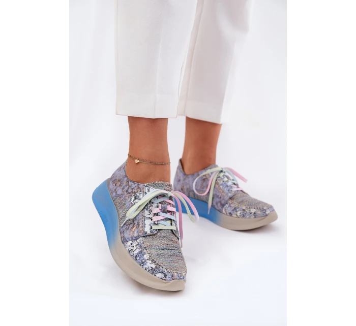 Skórzane Półbuty Sneakersy Damskie Na Platformie Maciejka 06776A-06 Niebieskie