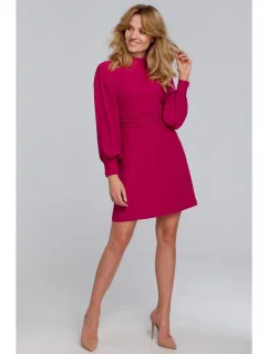 K078 Šaty s naberaným pásom - slivka