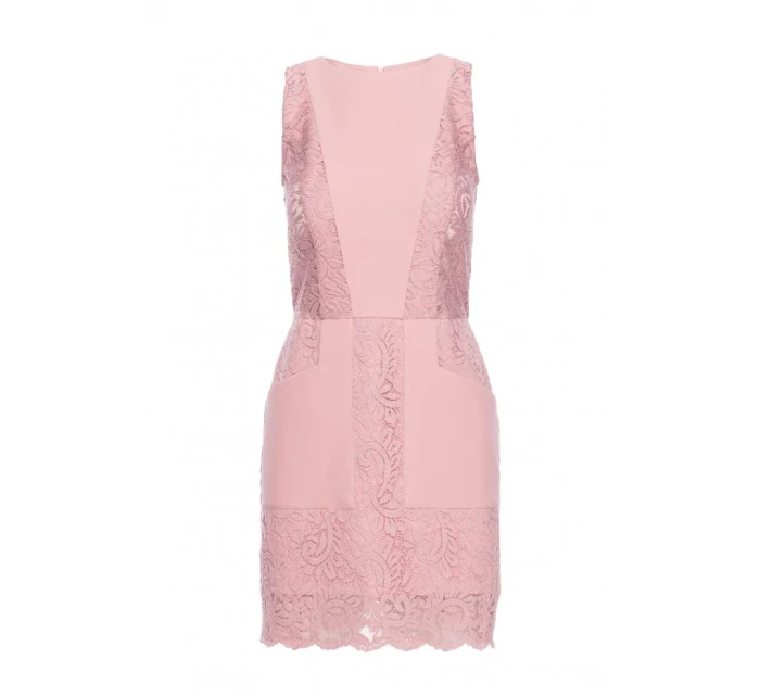M864 Mini šaty s čipkovanými panelmi - púdrové