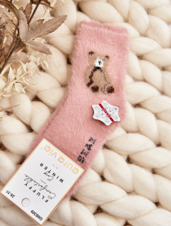 Detské kožušinové ponožky s medvedíkom, ružové