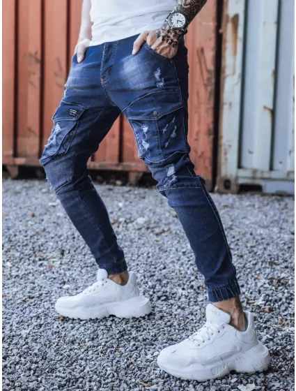 Modré pánske nohavice FashionStreet UX3286