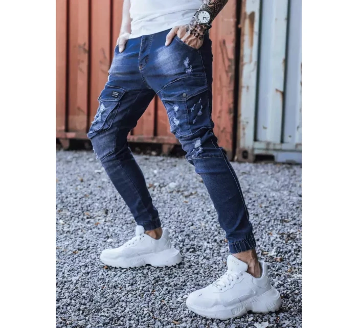 Modré pánske nohavice FashionStreet UX3286