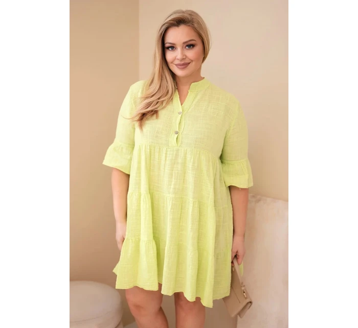 Dámske bavlnené šaty s volánikmi v nadmernej veľkosti svetlozelená