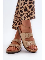 Klapki Damskie Z Klamrami Złote Fronila