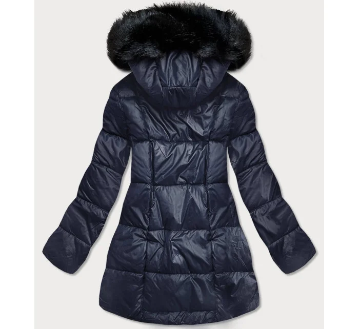 Tmavomodrá asymetrická dámska zimná bunda (8953-e) Tmavomodrá asymetrická dámska zimná bunda (8953-e)