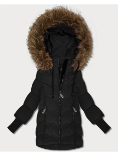 Dámska zimná bunda s pletenými rebrovanými manžetami Goodlookin black (KK60613)