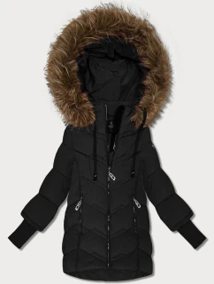 Dámska zimná bunda s pletenými rebrovanými manžetami Goodlookin black (KK60613)