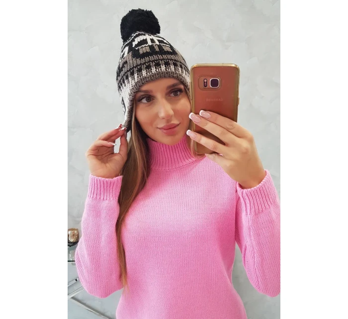 Rosa dámská čepice s bambulí model 18752417 - K-Fashion Rosa dámská čepice s bambulí model 18752417 - K-Fashion