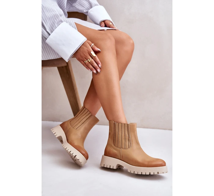 Wsuwane Botki Damskie Na Płaskim Obcasie Skórzane Lewski 3611 Brązowe