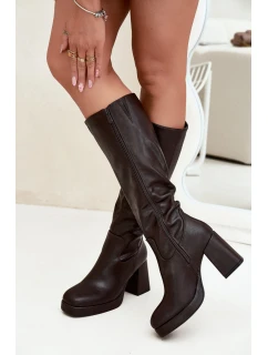 Kozaki Damskie Przed Kolano Na Zamek Obcas Słupek Czekoladowe Selvia