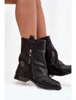 Kožené dámské kotníkové boty s límcem na  Černé model 21728429 - Maciejka