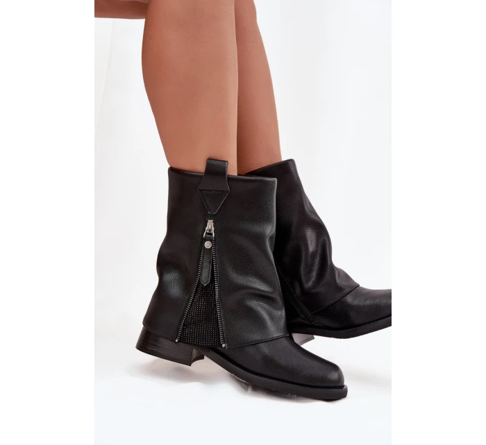 Kožené dámské kotníkové boty s límcem na  Černé model 21728429 - Maciejka