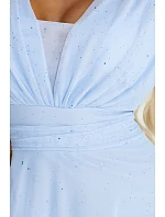 Dlhé trblietavé plus size šaty 654-3 modré - Numoco