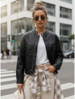 Dámska kožená bunda čierna FashionStreet TY5539