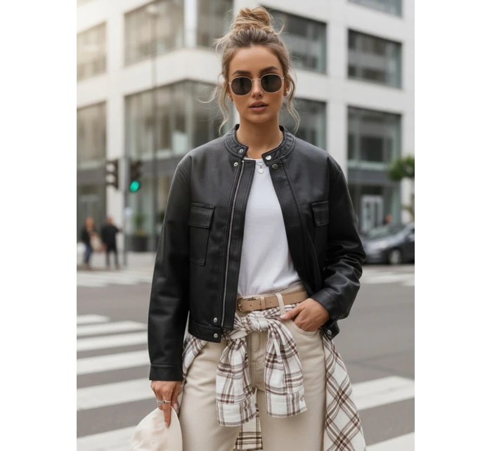 Dámska kožená bunda čierna FashionStreet TY5539