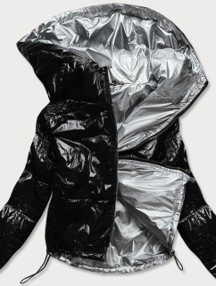 Čierna lesklá prešívaná dámska bunda (B9560)