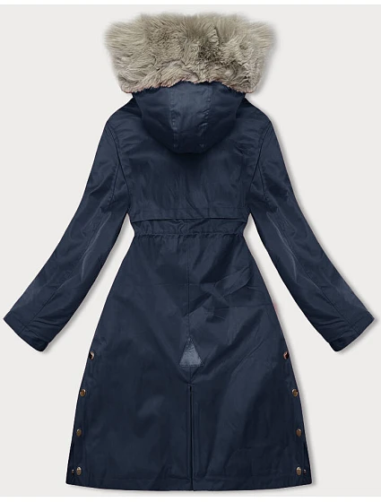 Tmavě modrá dámská bunda parka s kožešinou model 21246247 - J.STYLE Tmavě modrá dámská bunda parka s kožešinou model 21246247 - J.STYLE