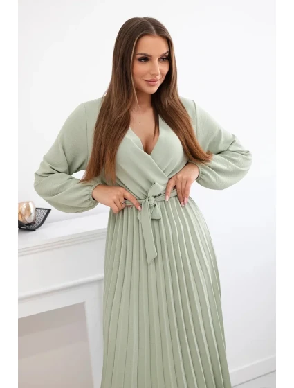 Šaty se model 21908527 plisovaným lemem světlá khaki - K-Fashion