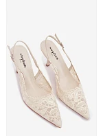 Krajkové Sandály na Podpatku Světle Béžové model 22103019 - Boto