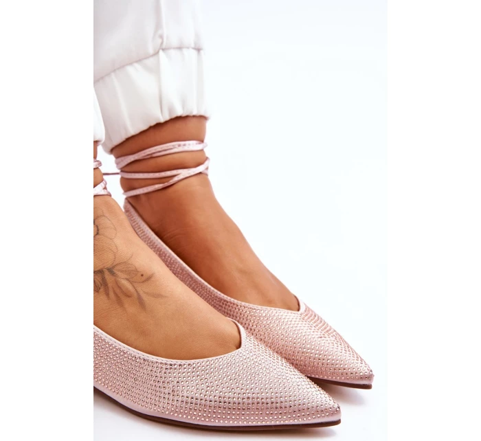 Dámske baleríny s uzlami a kamienkami 6140 Beige - Diamantique