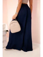 Široké dámské kalhoty s elastickým pasem námořnická modř